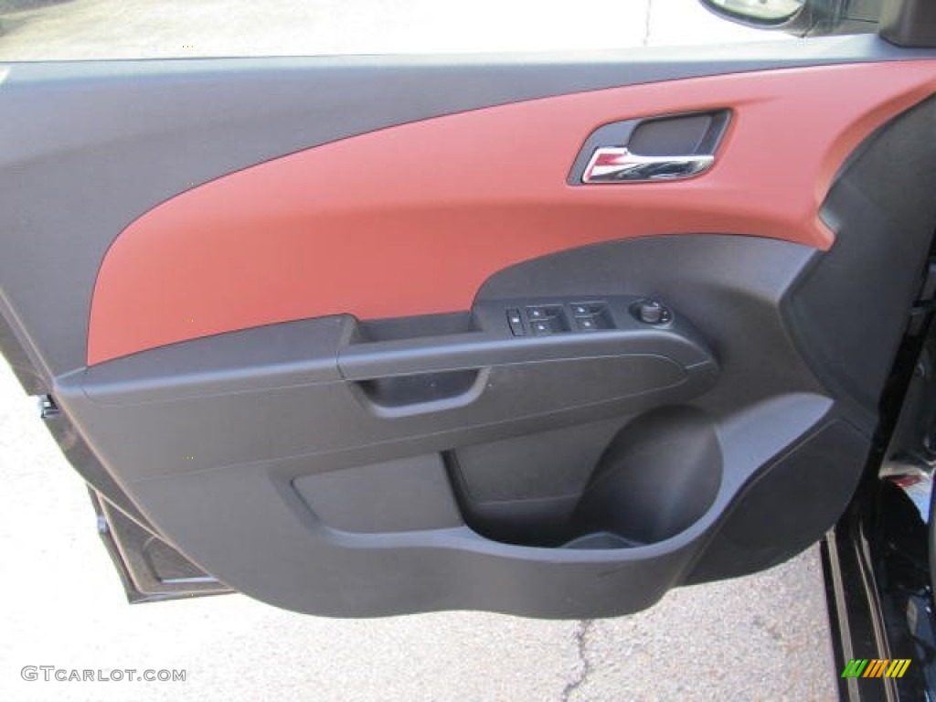 2012 Chevrolet Sonic LT Sedan Jet Black/Brick Door Panel Photo #57336090