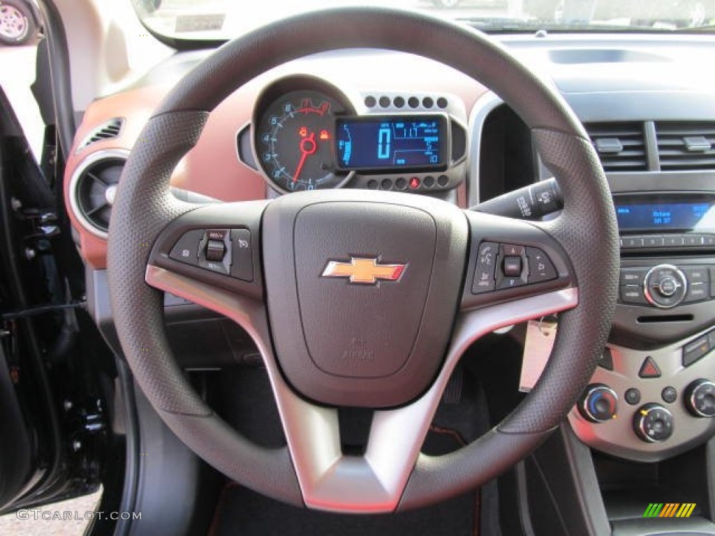 2012 Chevrolet Sonic LT Sedan Jet Black/Brick Steering Wheel Photo #57336114