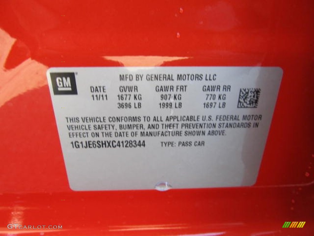 2012 Chevrolet Sonic LT Hatch Info Tag Photos