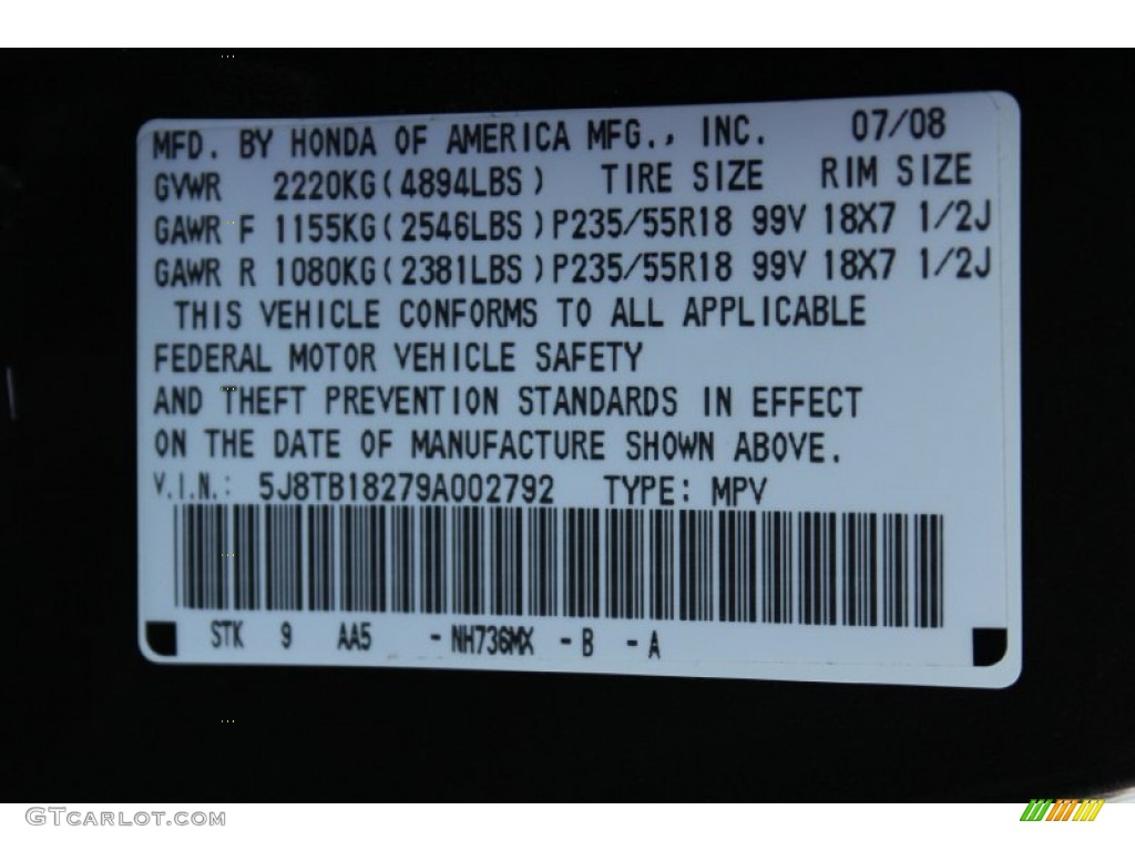 2009 RDX Color Code NH736MX for Grigio Metallic Photo #57343099