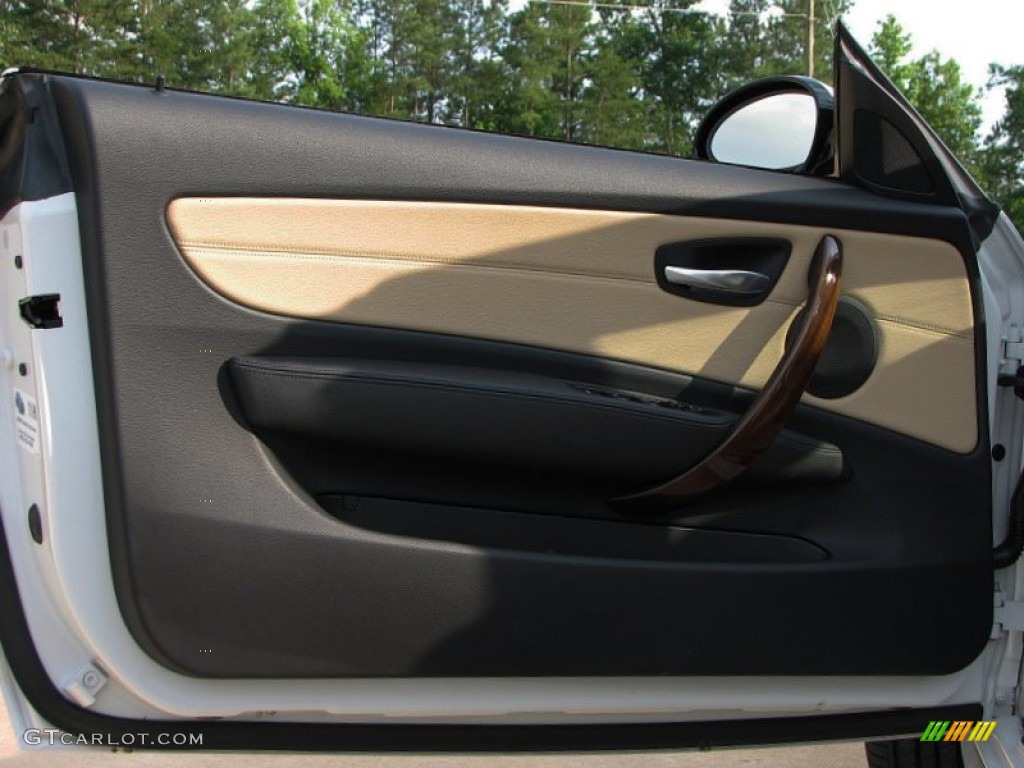 2009 BMW 1 Series 128i Convertible Savanna Beige/Black Boston Leather Door Panel Photo #57343993