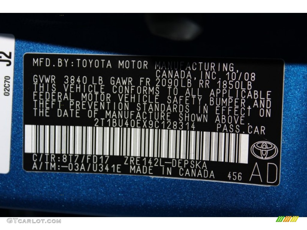 2009 Corolla Color Code 8T7 for Blue Streak Metallic Photo #57344080