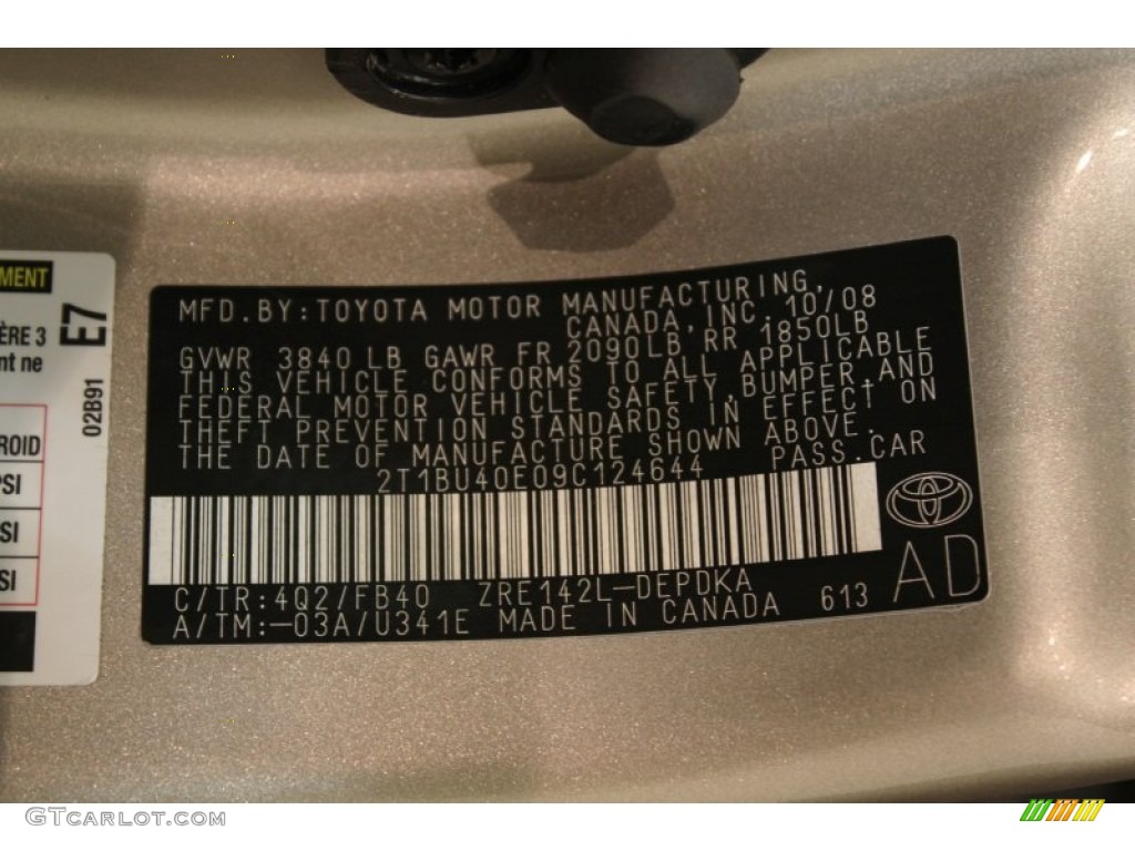 2009 Corolla Color Code 4Q2 for Desert Sand Mica Photo #57348120