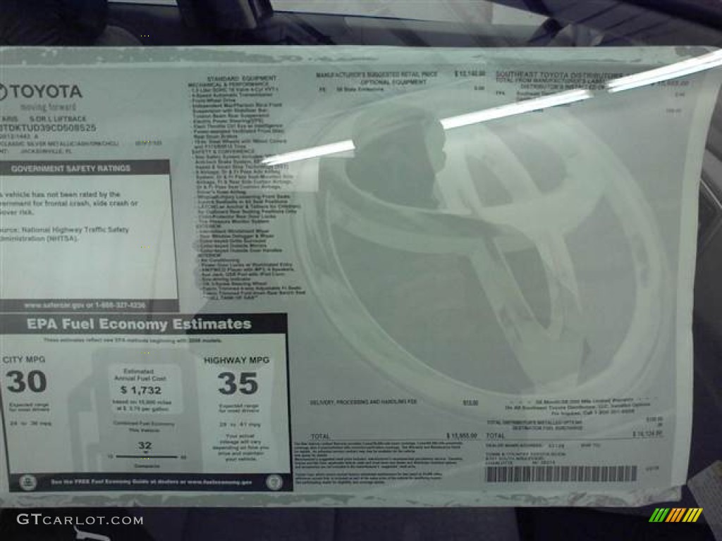 2012 Toyota Yaris L 5 Door Window Sticker Photo #57349995