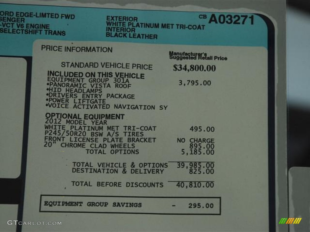 2012 Edge Limited - White Platinum Metallic Tri-Coat / Charcoal Black photo #21