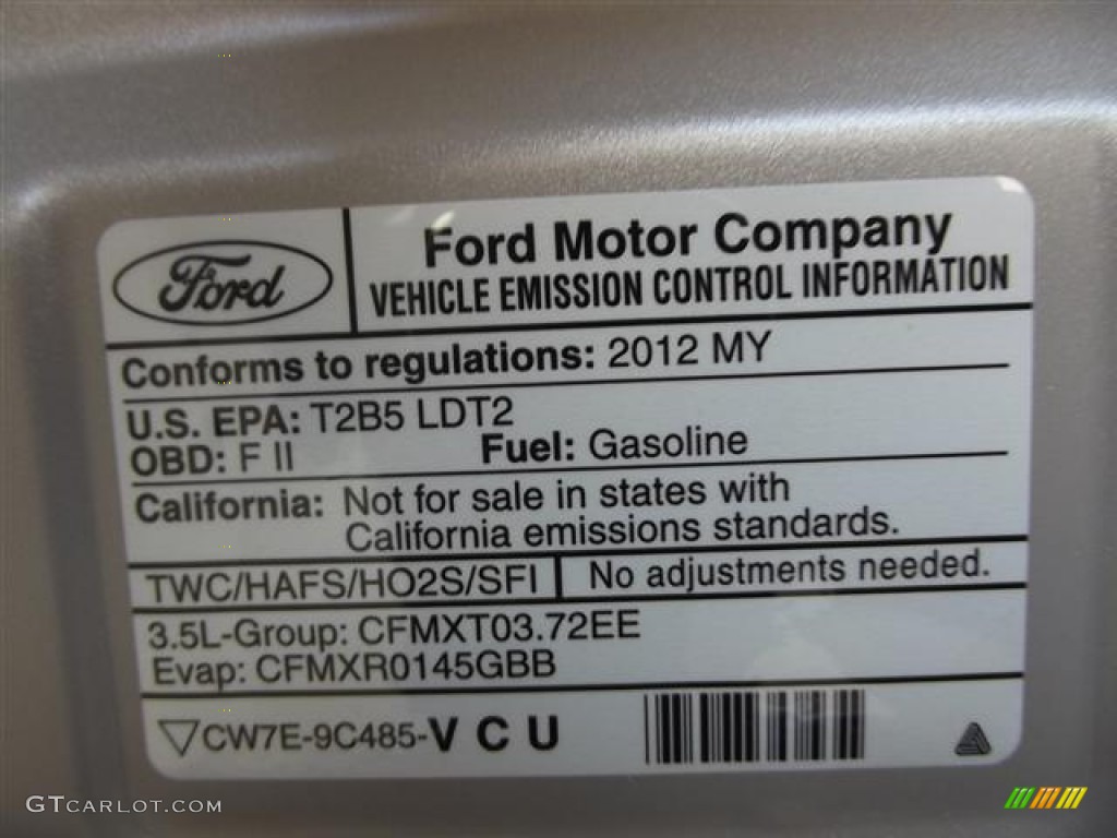 2012 Ford Edge SEL Info Tag Photo #57357452