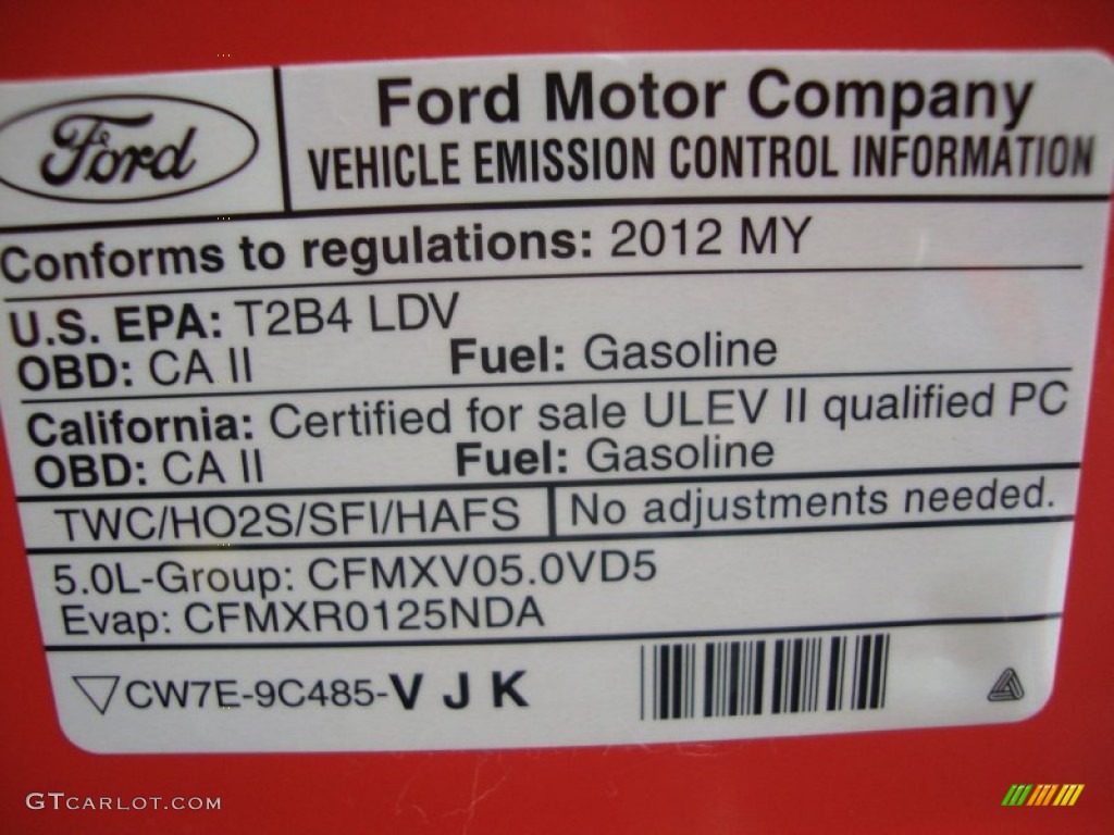 2012 Ford Mustang Boss 302 Info Tag Photo #57362285