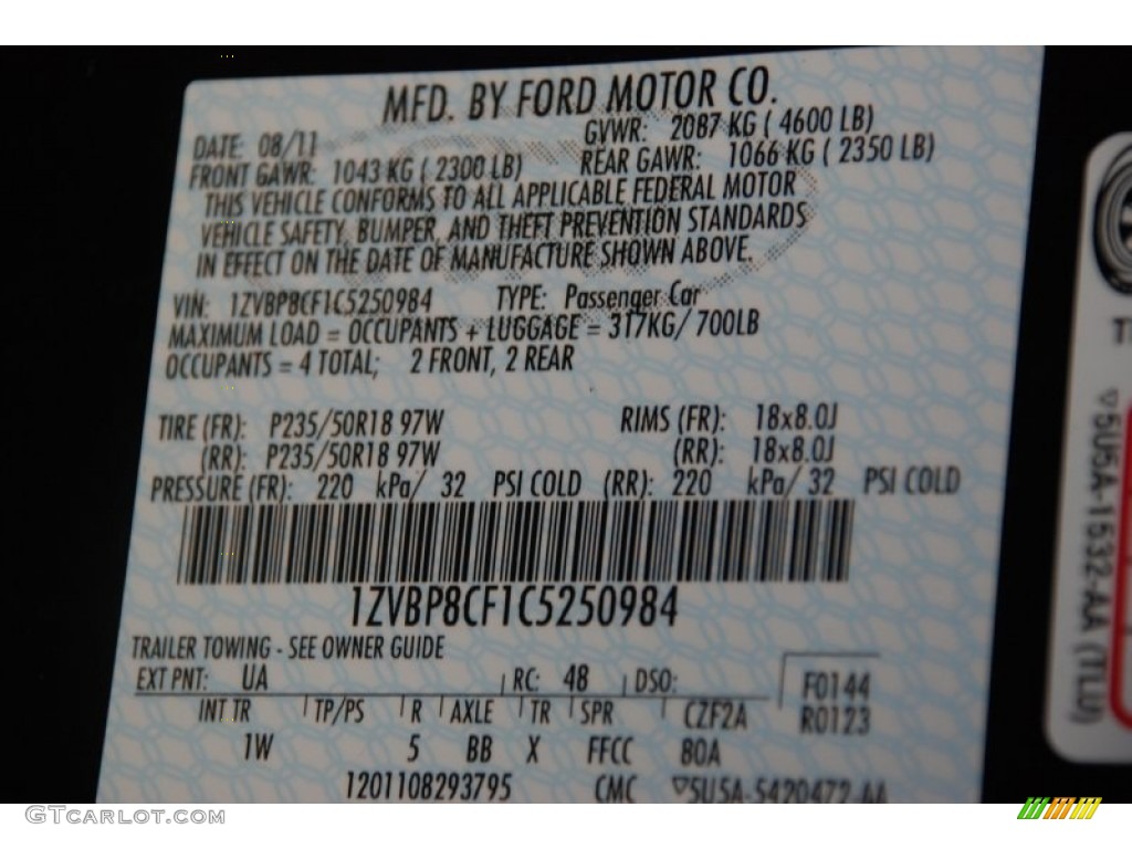 2012 Mustang Color Code UA for Black Photo #57362450
