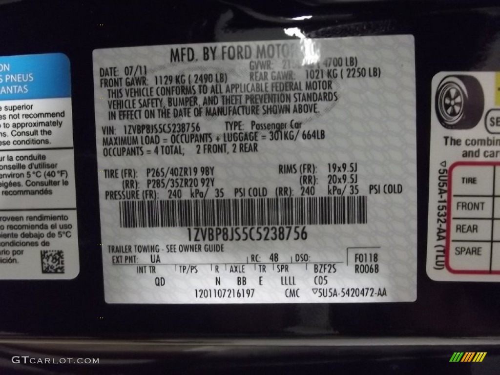 2012 Mustang Color Code UA for Black Photo #57364439