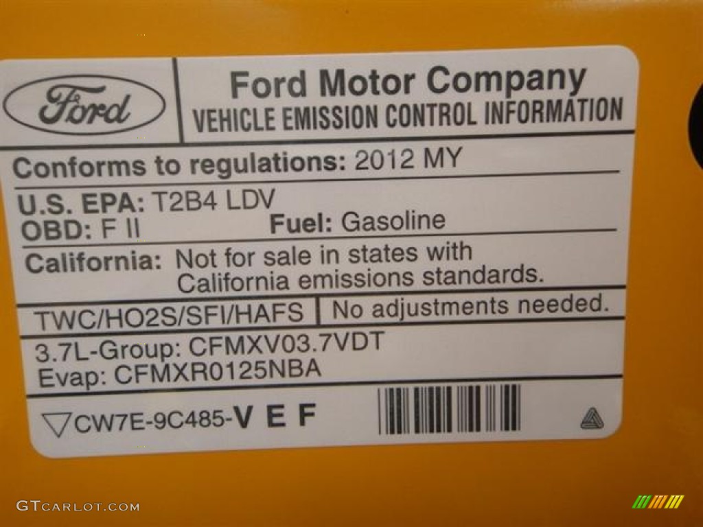 2012 Ford Mustang V6 Coupe Info Tag Photo #57364763