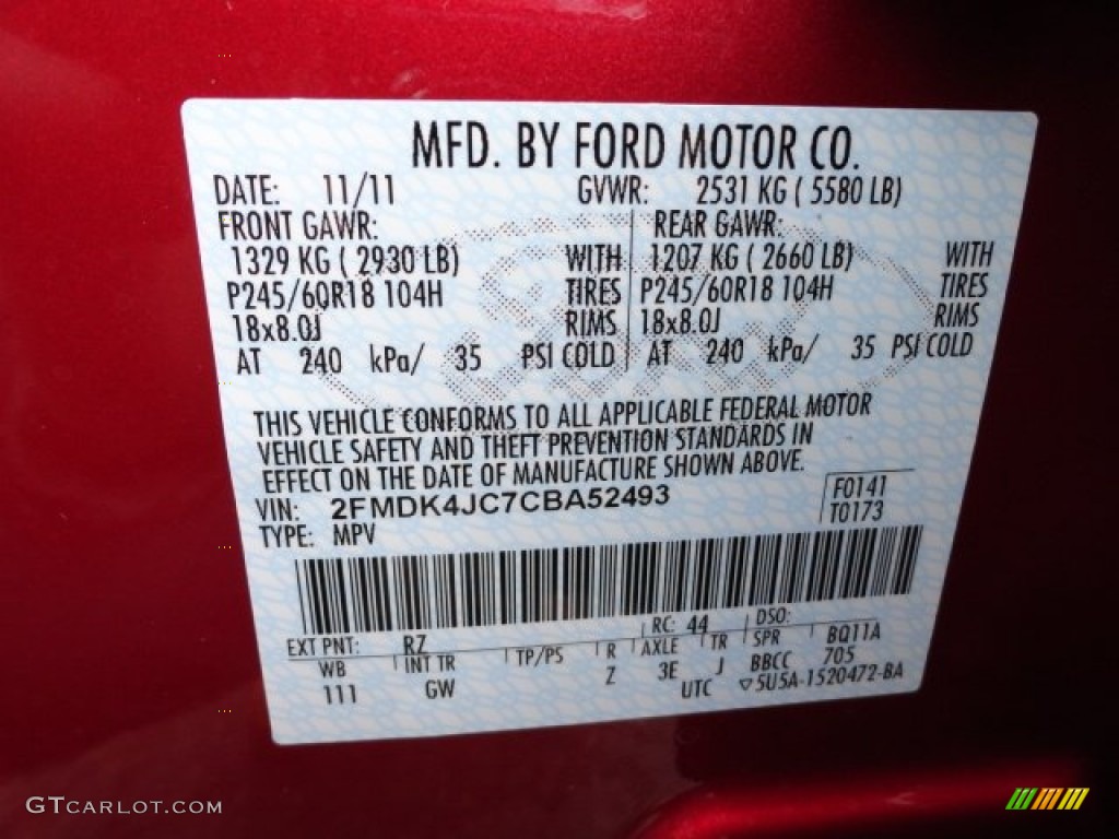 2012 Edge Color Code RZ for Red Candy Metallic Photo #57365423