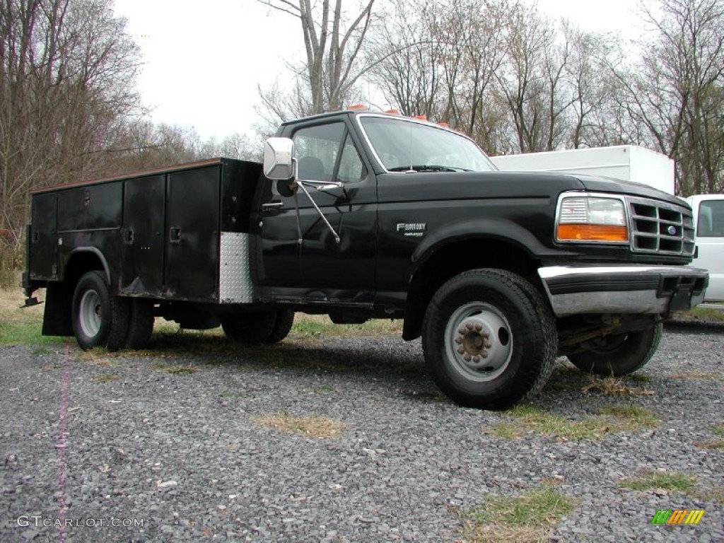 Black 1997 Ford F450 XL Regular Cab Utility Truck Exterior Photo #57374585