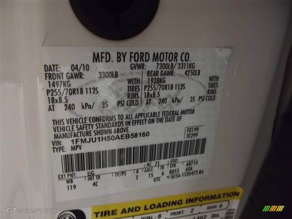 2010 Expedition Color Code UG for White Platinum Tri-Coat Metallic Photo #57378554