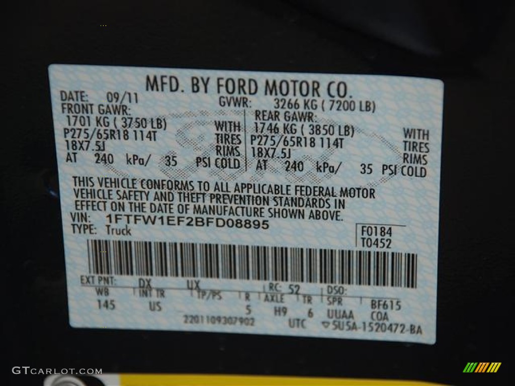 2011 F150 Color Code DX for Dark Blue Pearl Metallic Photo #57383955