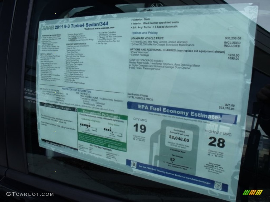 2011 Saab 9-3 2.0T Sport Sedan Window Sticker Photos