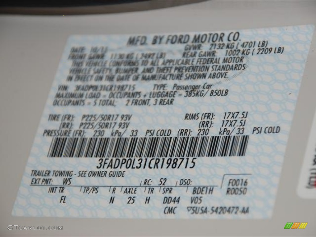 2012 Fusion Color Code WS for White Suede Photo #57397226