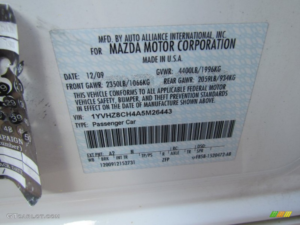2010 MAZDA6 i Touring Sedan - Performance White / Black photo #14