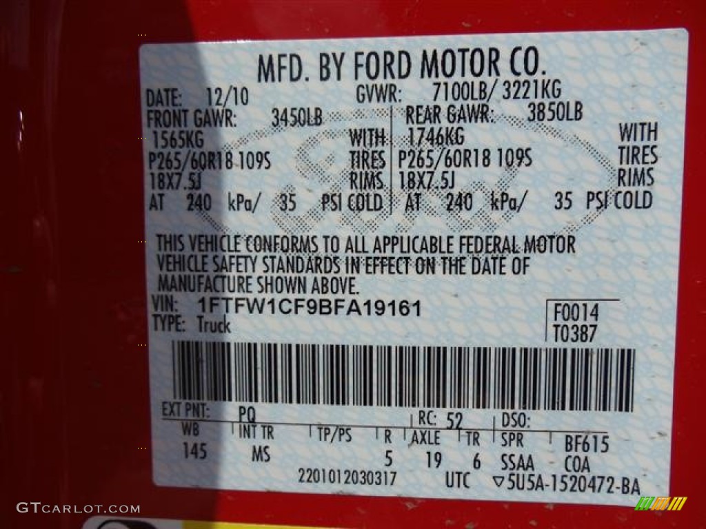 2011 F150 Color Code PQ for Race Red Photo #57399989