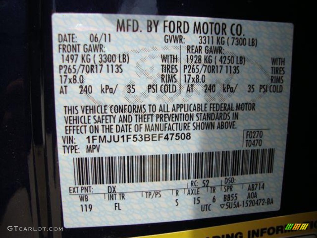 2011 Expedition Color Code DX for Dark Blue Pearl Metallic Photo #57401159