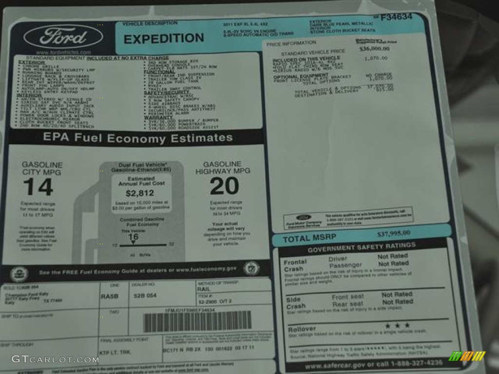 2011 Ford Expedition XL Window Sticker Photos