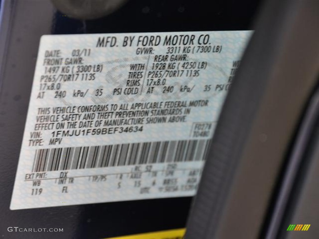 2011 Ford Expedition XL Color Code Photos