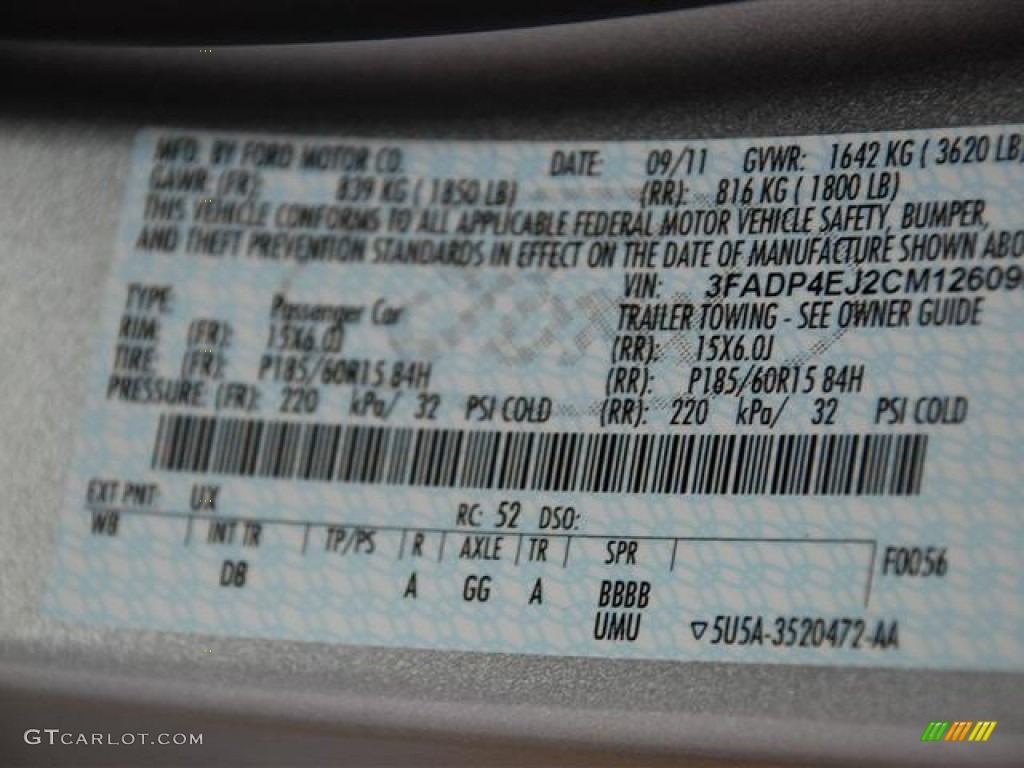 2012 Fiesta Color Code UX for Ingot Silver Metallic Photo #57404432