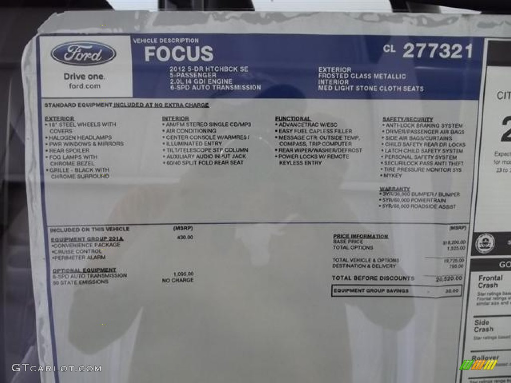 2012 Focus SE 5-Door - Frosted Glass Metallic / Stone photo #22