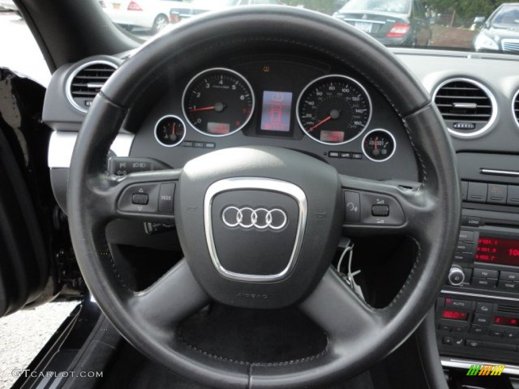 2009 Audi A4 2.0T quattro Cabriolet Black Steering Wheel Photo #57407170