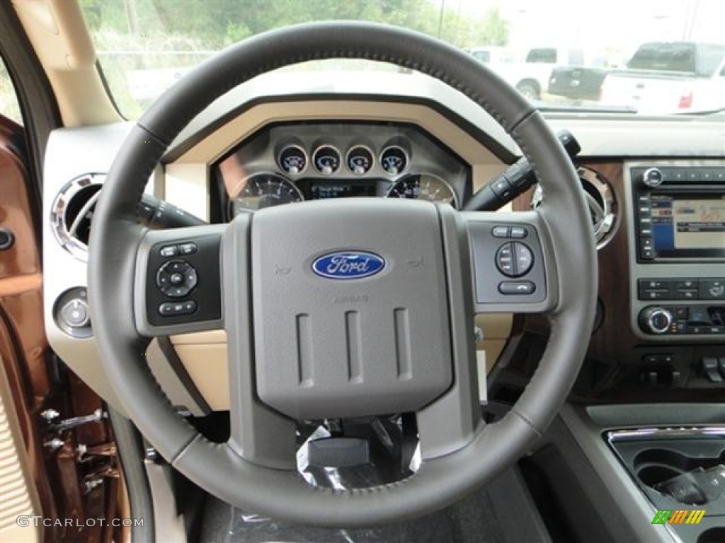 2011 Ford F250 Super Duty Lariat Crew Cab Adobe Beige Steering Wheel Photo #57408902