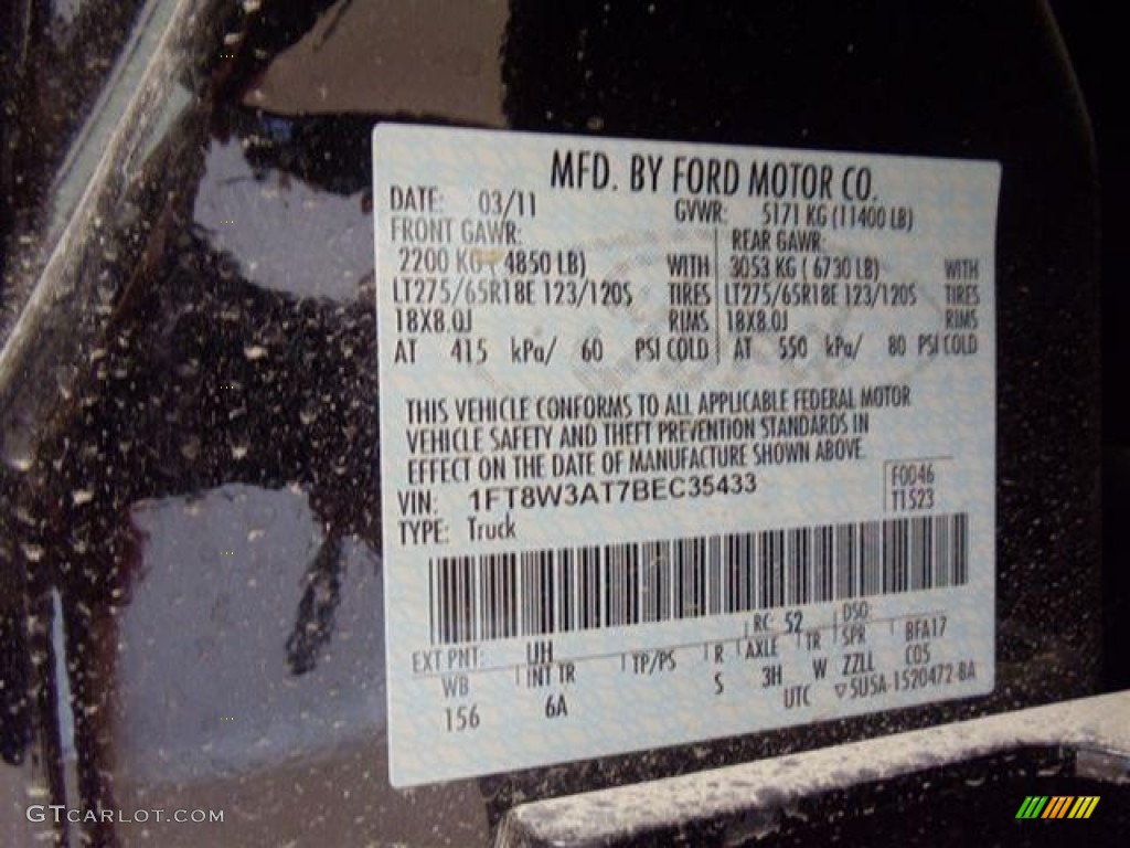 2011 F350 Super Duty Color Code UH for Tuxedo Black Photo #57410045