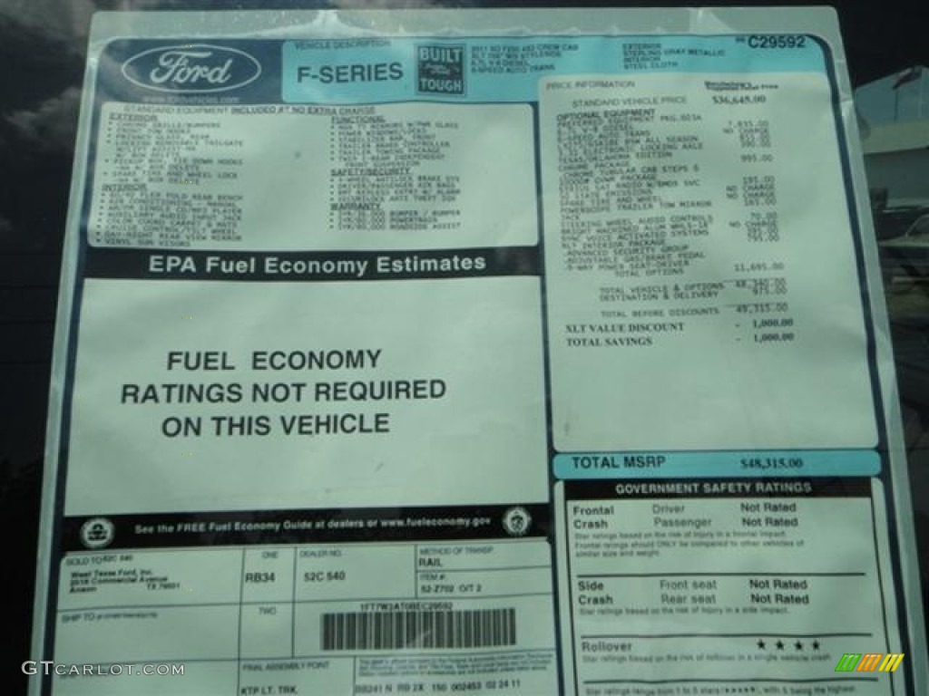 2011 Ford F250 Super Duty XLT Crew Cab Window Sticker Photo #57410732