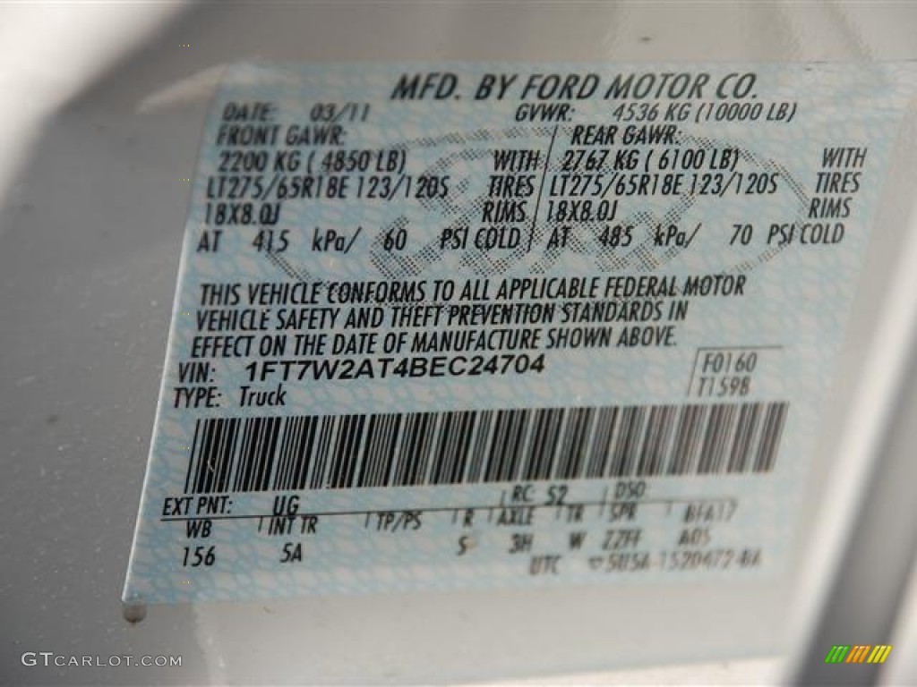 2011 F250 Super Duty Color Code UG for White Platinum Metallic Tri-Coat Photo #57411314
