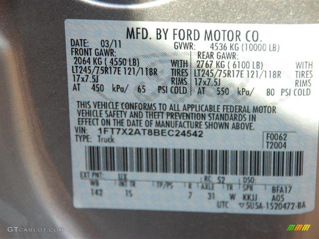2011 Ford F250 Super Duty XL SuperCab Color Code Photos