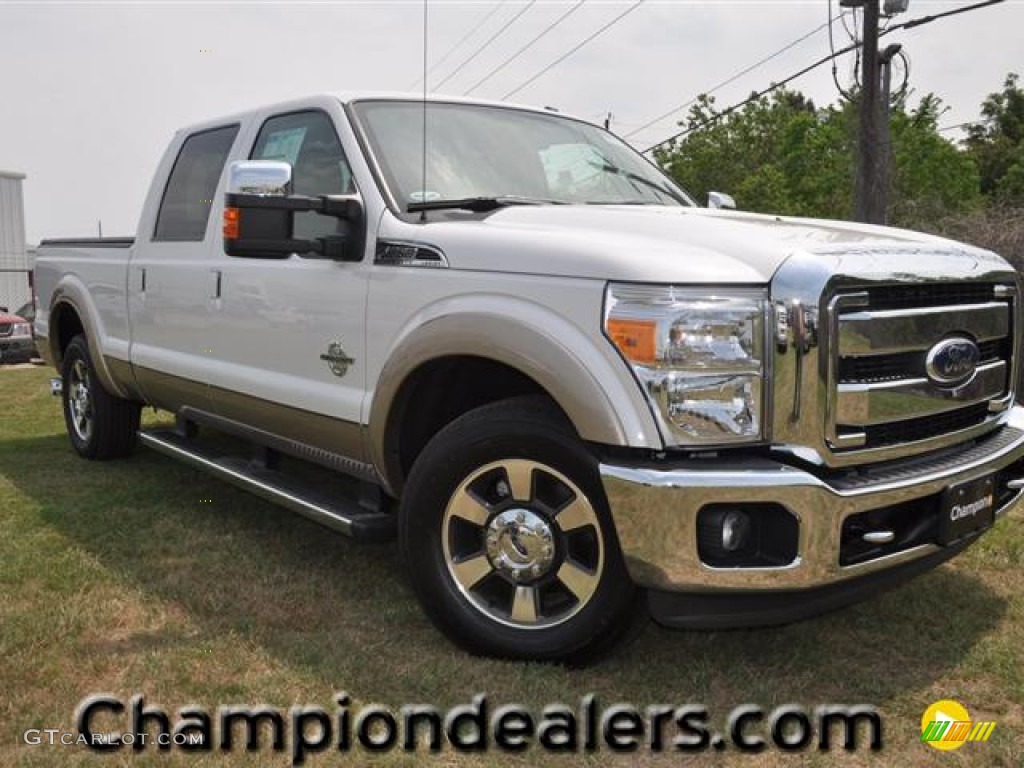 2011 F250 Super Duty Lariat Crew Cab - White Platinum Metallic Tri-Coat / Adobe Beige photo #1