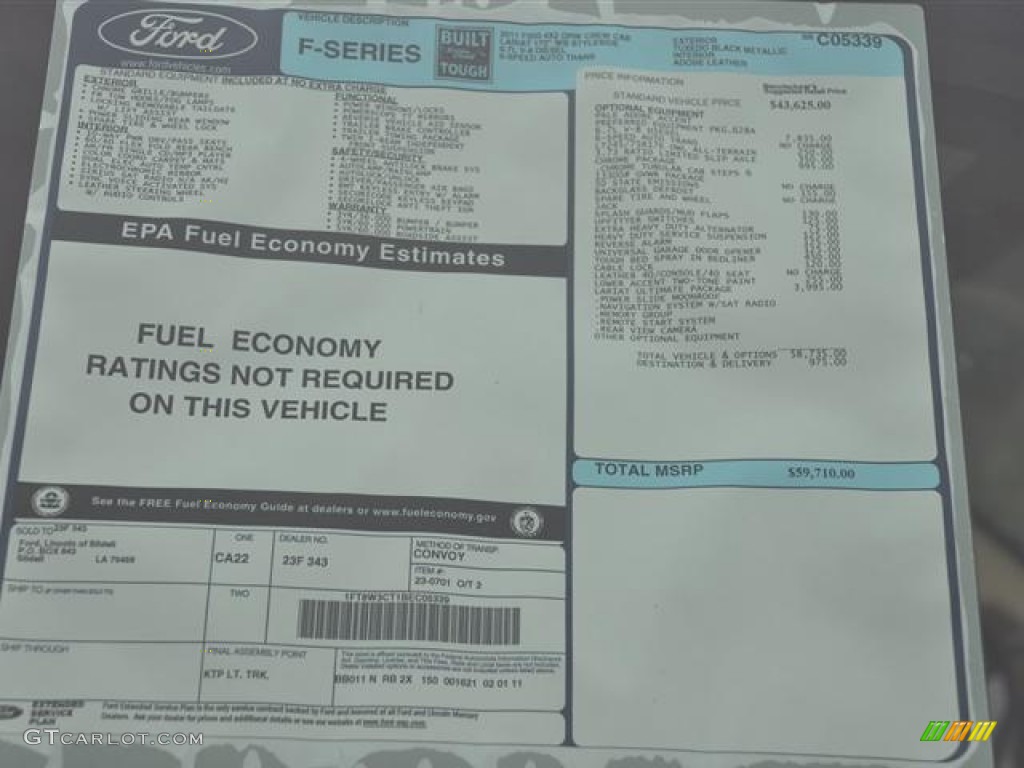 2011 Ford F350 Super Duty Lariat Crew Cab 4x4 Dually Window Sticker Photos