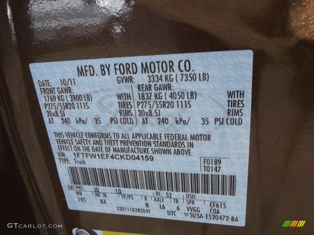 2012 F150 Color Code JQ for Golden Bronze Metallic Photo #57412964