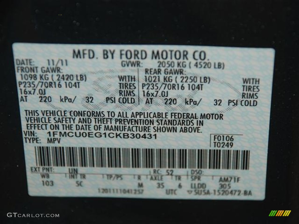 2012 Escape Color Code UN for Steel Blue Metallic Photo #57413306