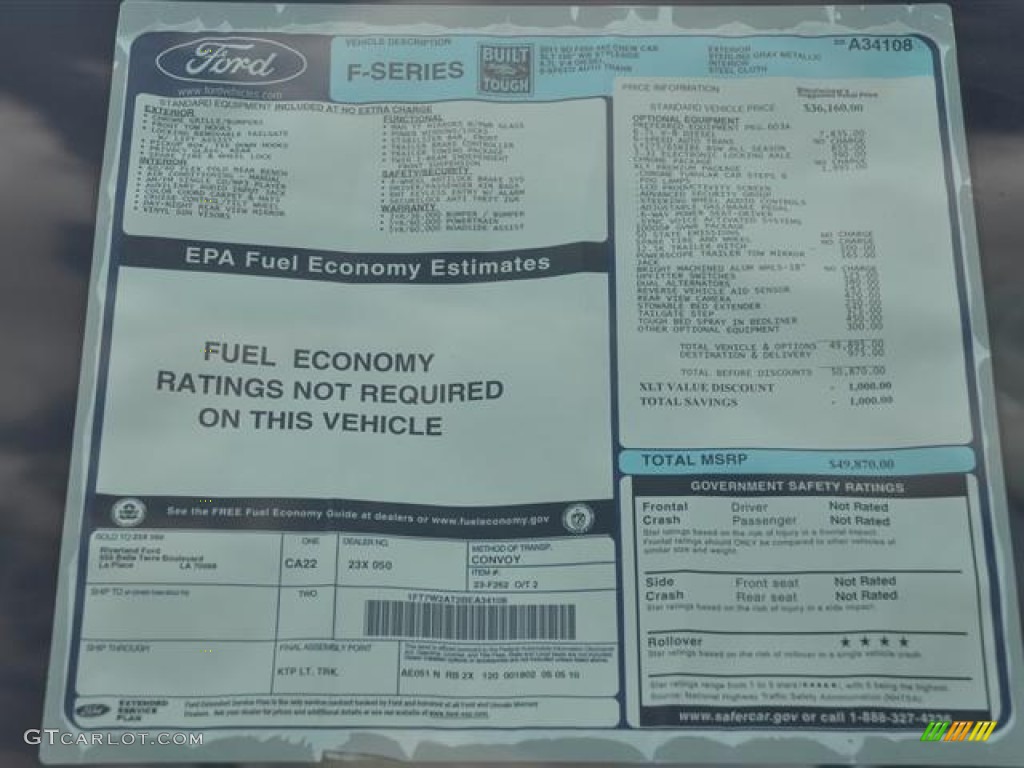 2011 Ford F250 Super Duty XLT Crew Cab Window Sticker Photos