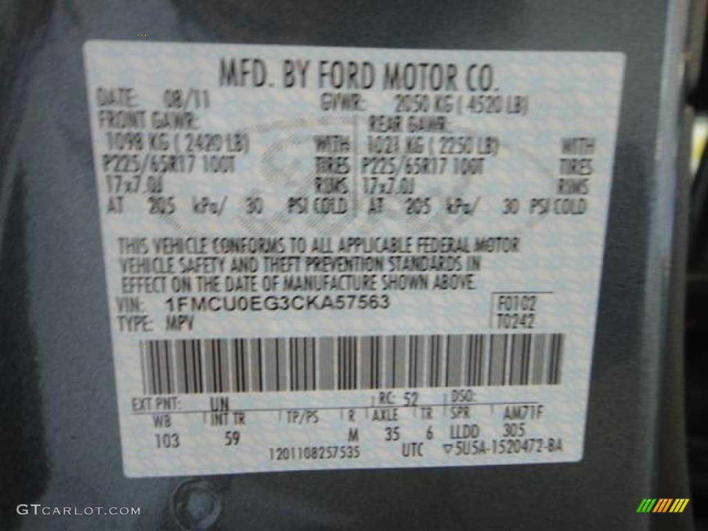 2012 Escape Color Code UN for Steel Blue Metallic Photo #57415920
