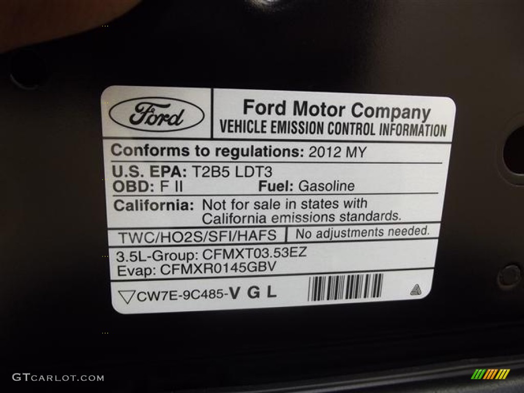 2012 Ford Explorer FWD Info Tag Photo #57418862