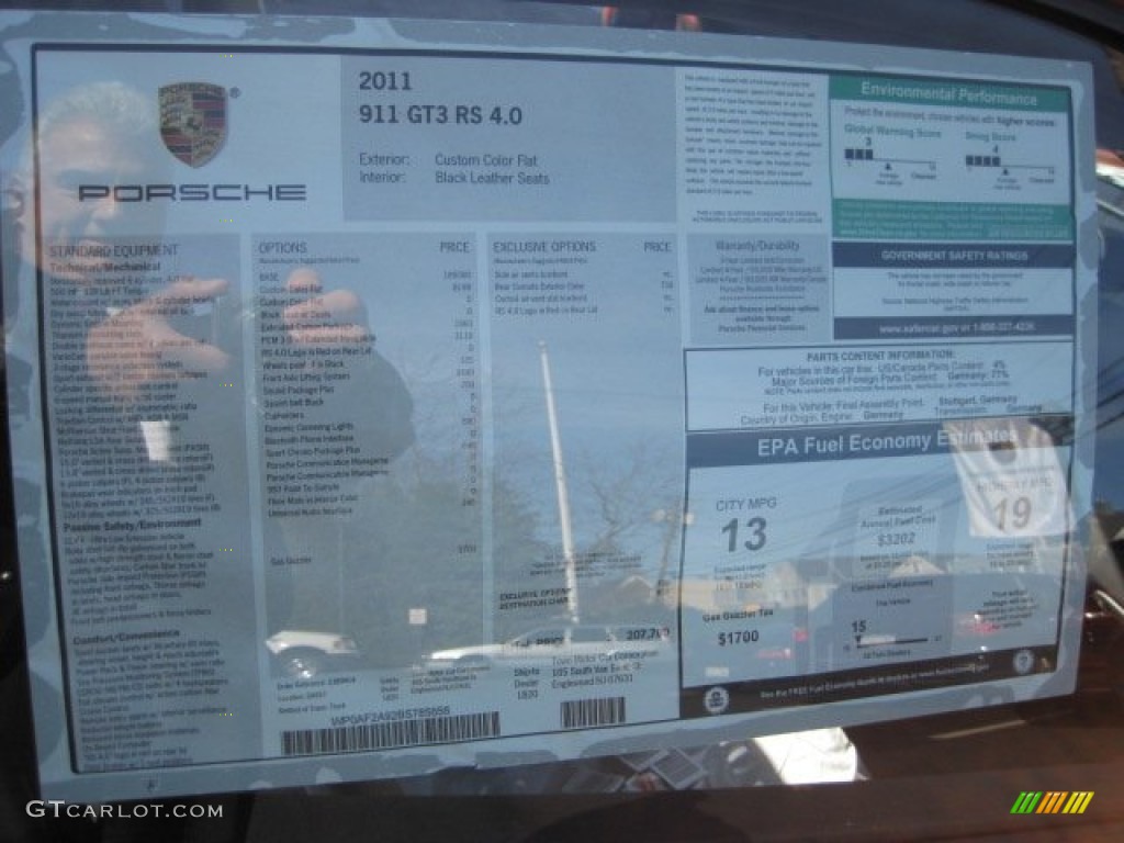 2011 Porsche 911 GT3 RS 4.0 Window Sticker Photo #57420635