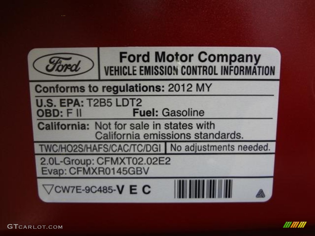 2012 Ford Explorer EcoBoost FWD Info Tag Photo #57420791
