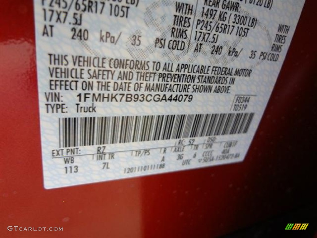 2012 Ford Explorer EcoBoost FWD Color Code Photos