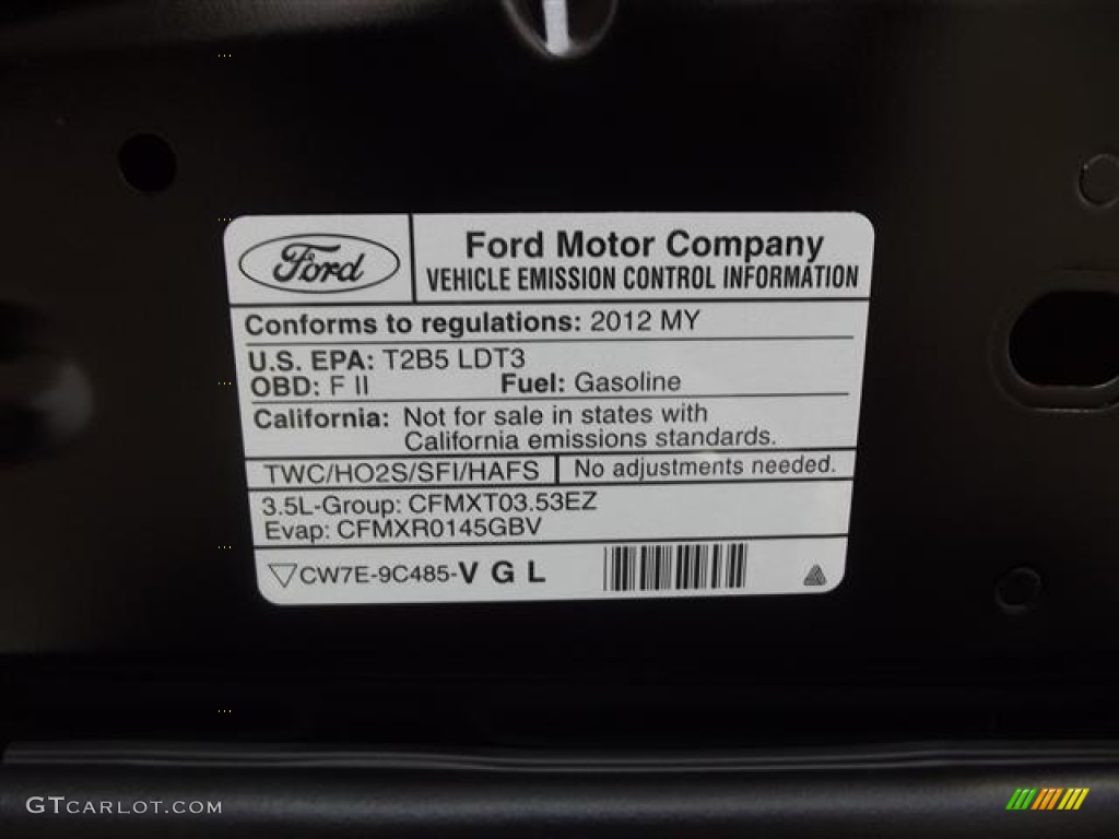 2012 Ford Explorer Limited Info Tag Photo #57421453