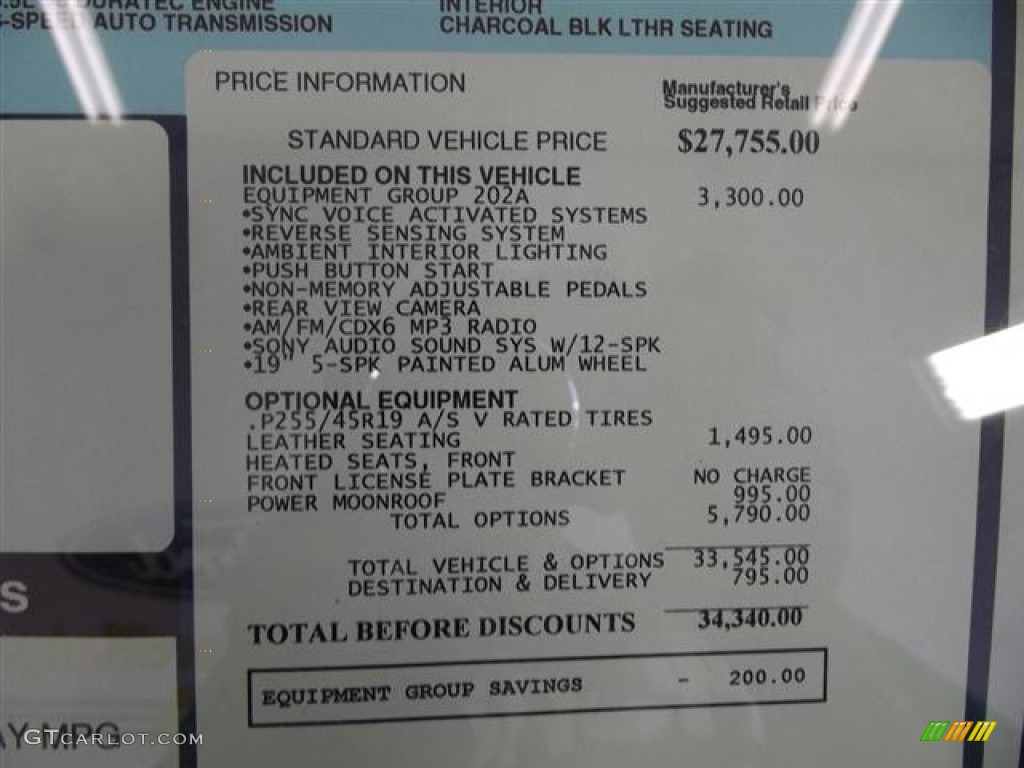 2012 Ford Taurus SEL Window Sticker Photos