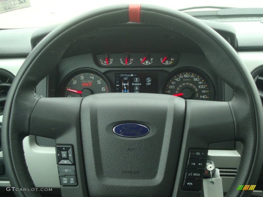 2012 Ford F150 SVT Raptor SuperCrew 4x4 Raptor Black Leather/Cloth Steering Wheel Photo #57423186