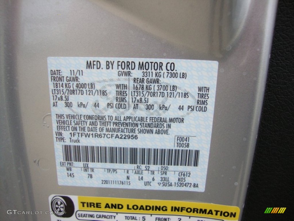 2012 F150 Color Code UX for Ingot Silver Metallic Photo #57423233