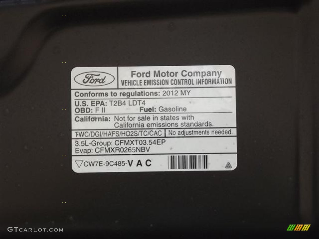 2012 Ford F150 Platinum SuperCrew 4x4 Info Tag Photo #57423938