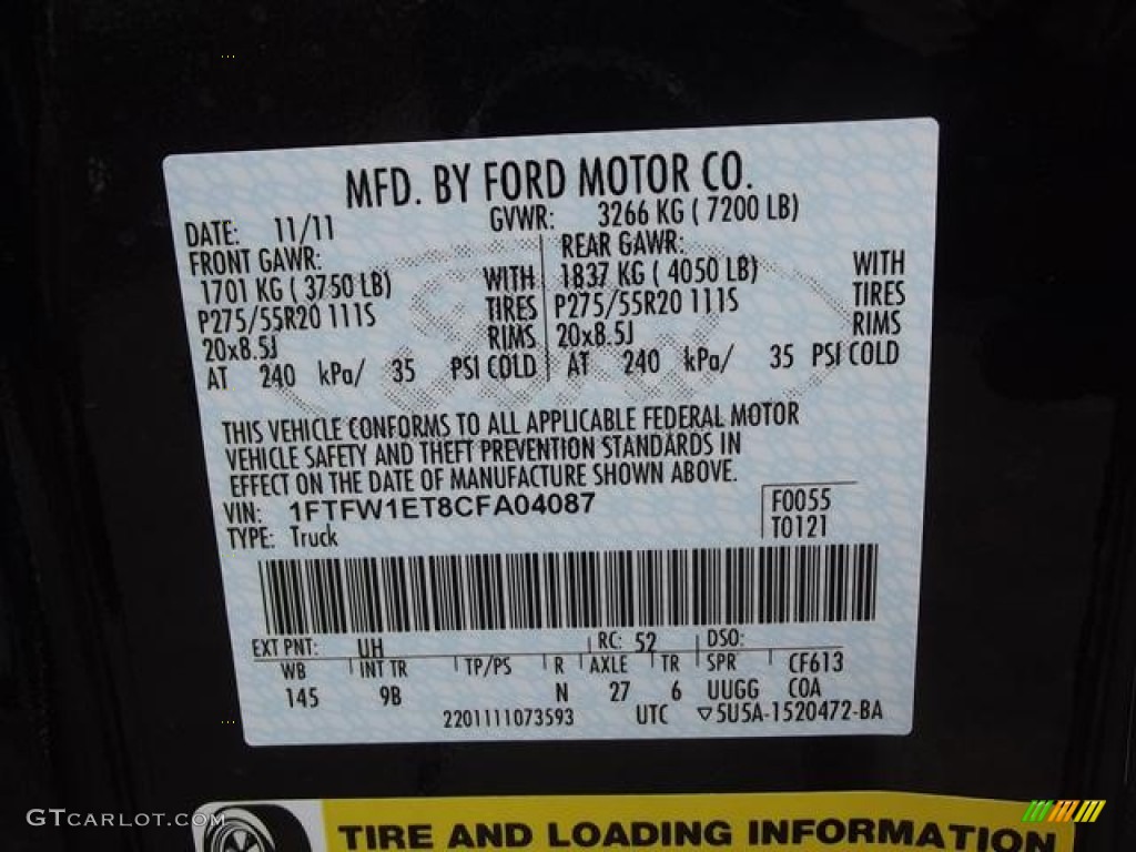 2012 F150 Color Code UH for Tuxedo Black Metallic Photo #57423953