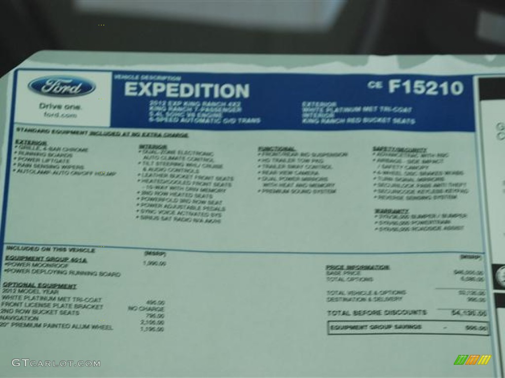 2012 Ford Expedition King Ranch Window Sticker Photo #57424442
